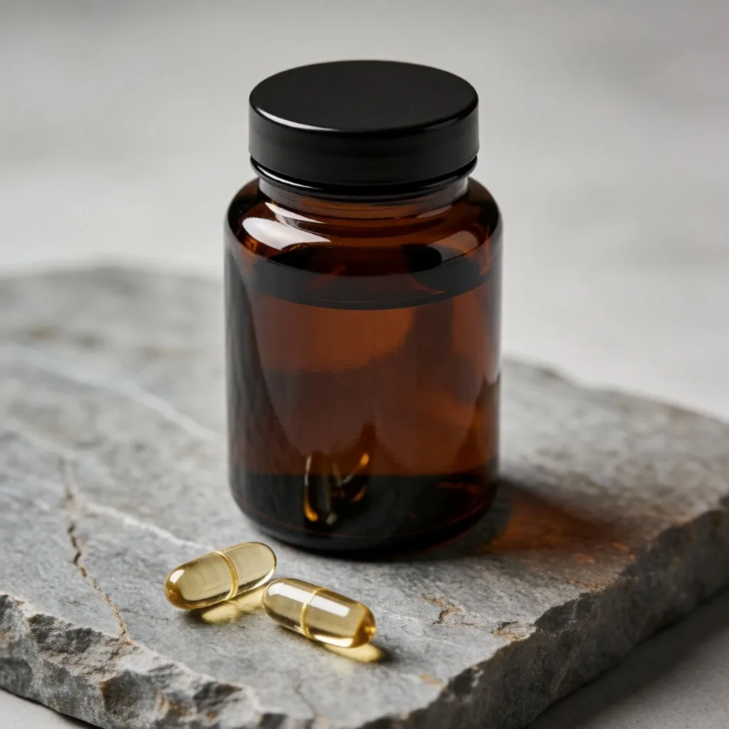 Magnesium complex bottle on stone surface