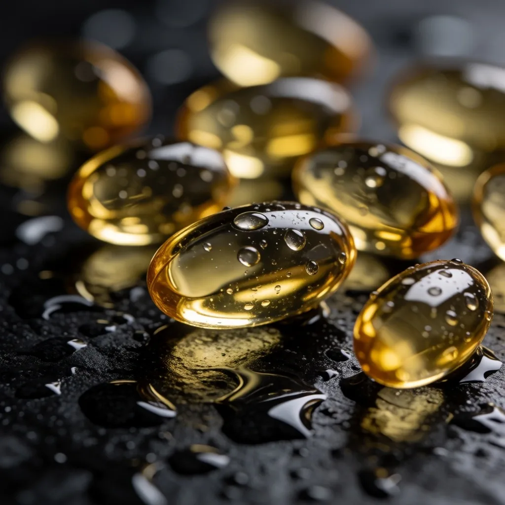 Algal oil softgels close-up