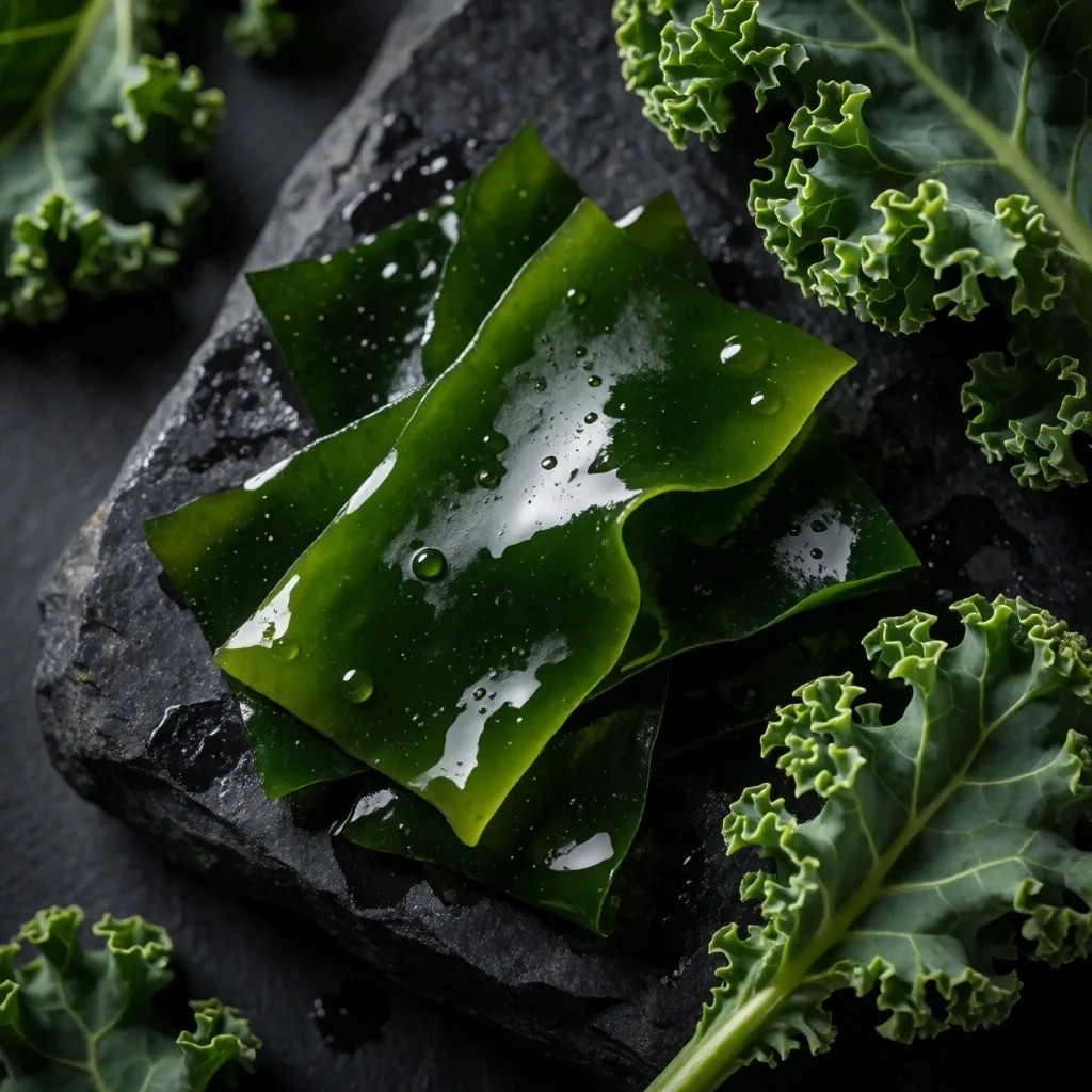 Fresh green leaves on slate