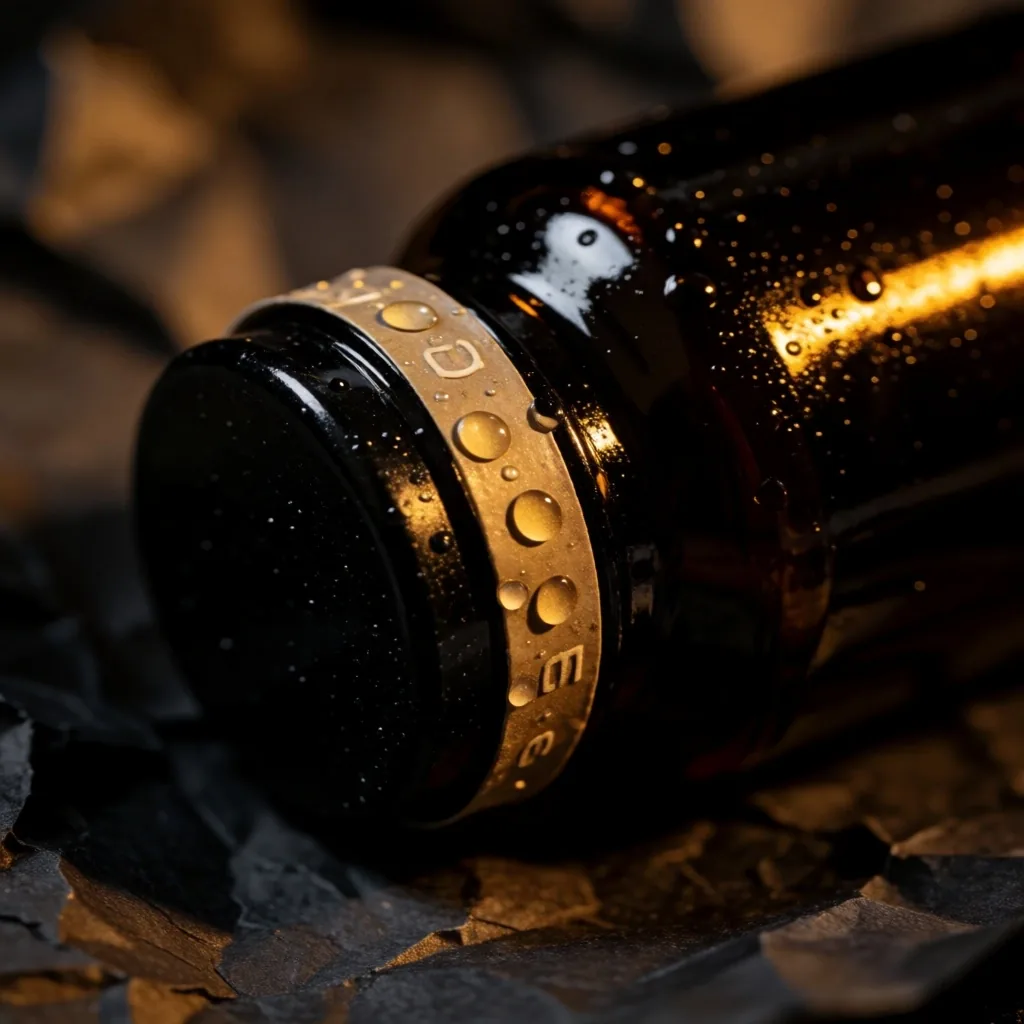 Sealed supplement bottle with tamper-evident band on dark surface
