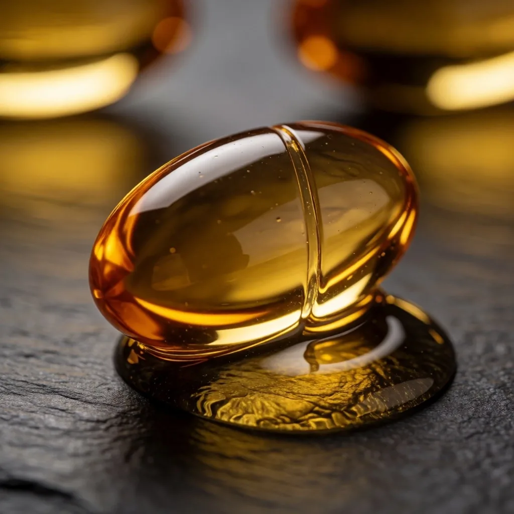 Vitamin D3 softgel cross-section showing oil base